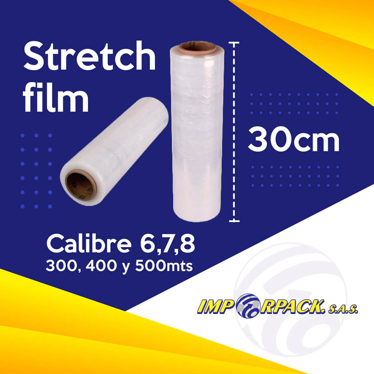 Stretch film de 30 cm con excelente adherencia y resistencia – Calibres 6, 7 y 8